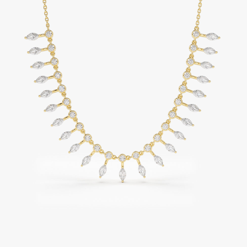 OBFJ2090 - Marquise and Round Diamonds Statement Piece Necklace necklace in selectable metal and diamond options - Roselle Jewelry view 1