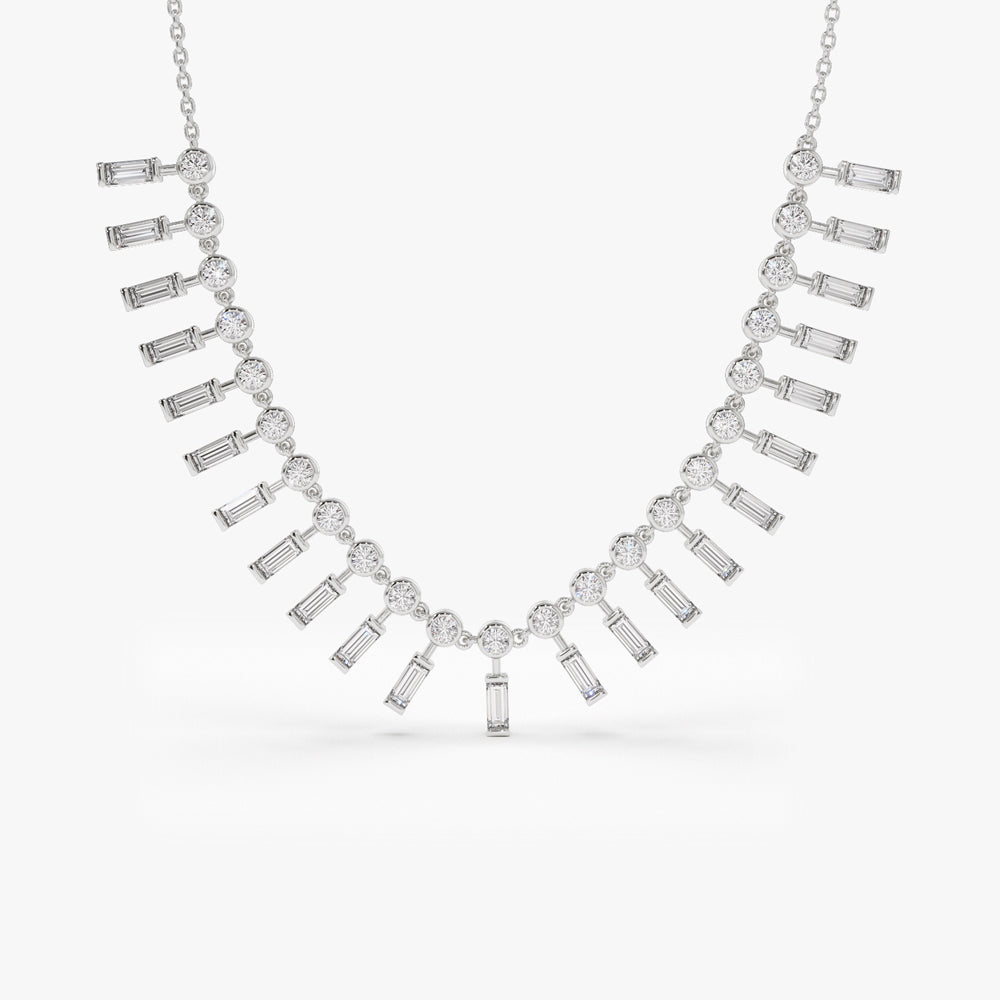 OBFJ2084 - Baguette and Round Diamonds Statement Piece Necklace necklace in selectable metal and diamond options - Roselle Jewelry view 8