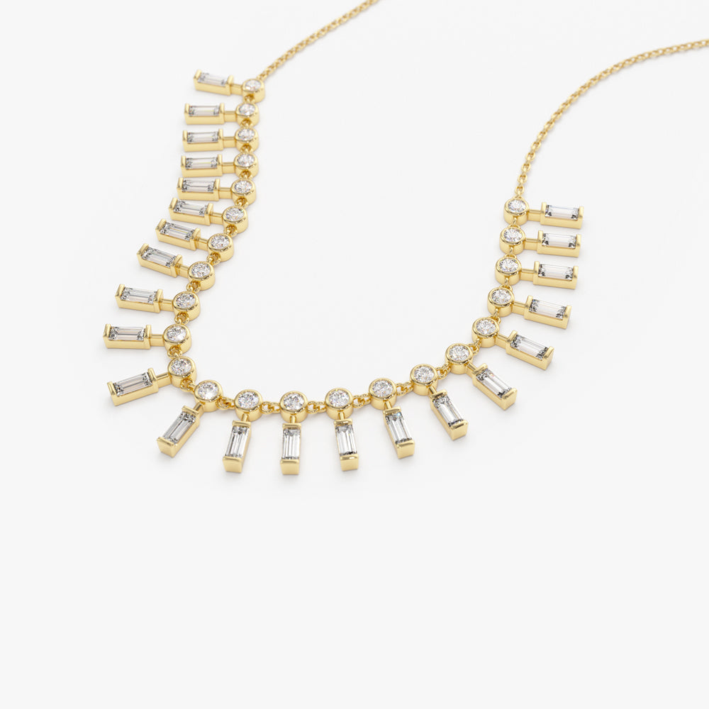 OBFJ2084 - Baguette and Round Diamonds Statement Piece Necklace necklace in selectable metal and diamond options - Roselle Jewelry view 9