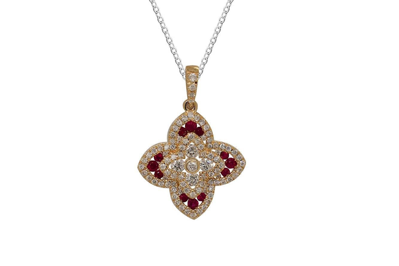 OBFJ0059 - 14k Gold Diamond and Ruby Flower Charm 1