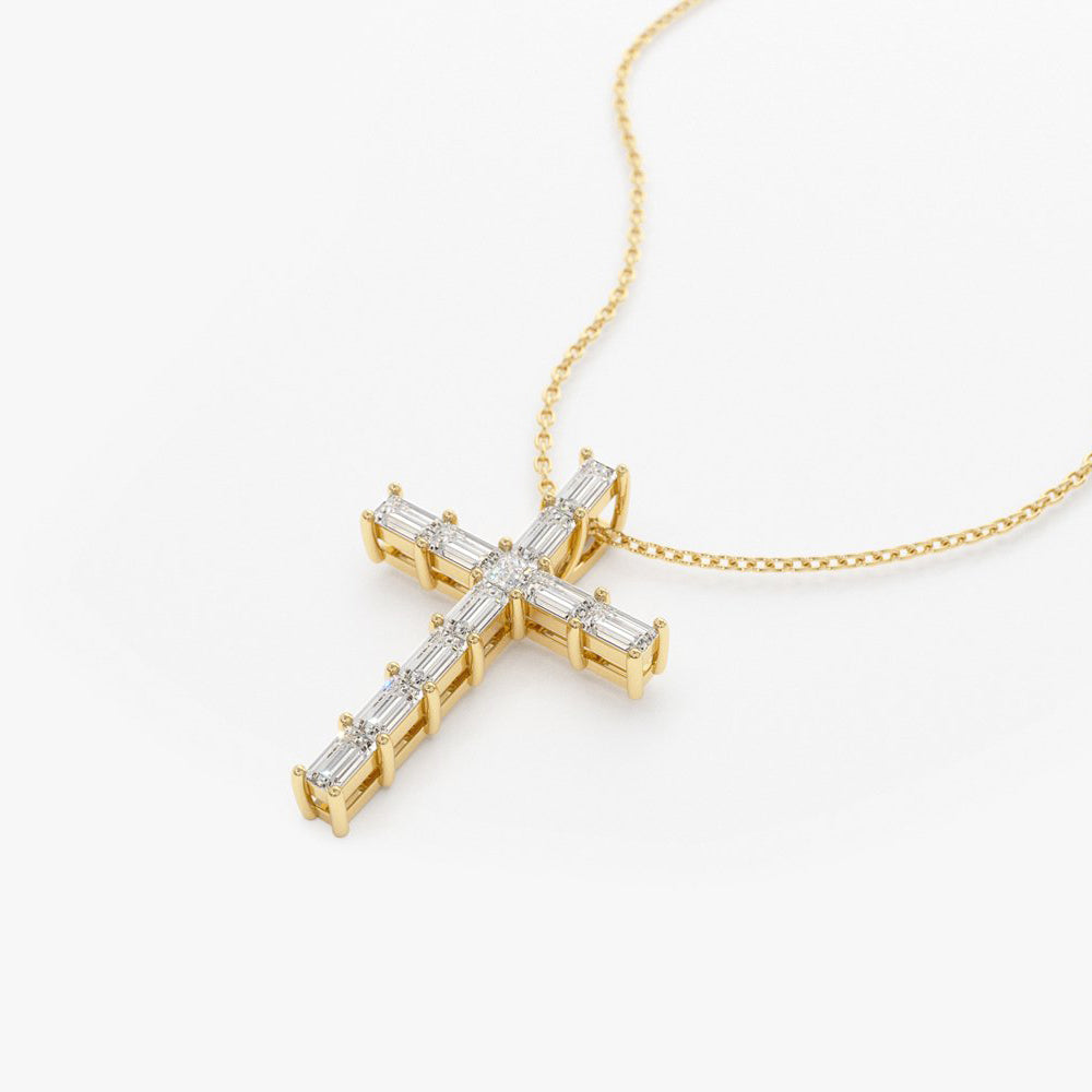OBFJ1831 - Baguette Diamond Cross necklace in selectable metal and diamond options - Roselle Jewelry view 8