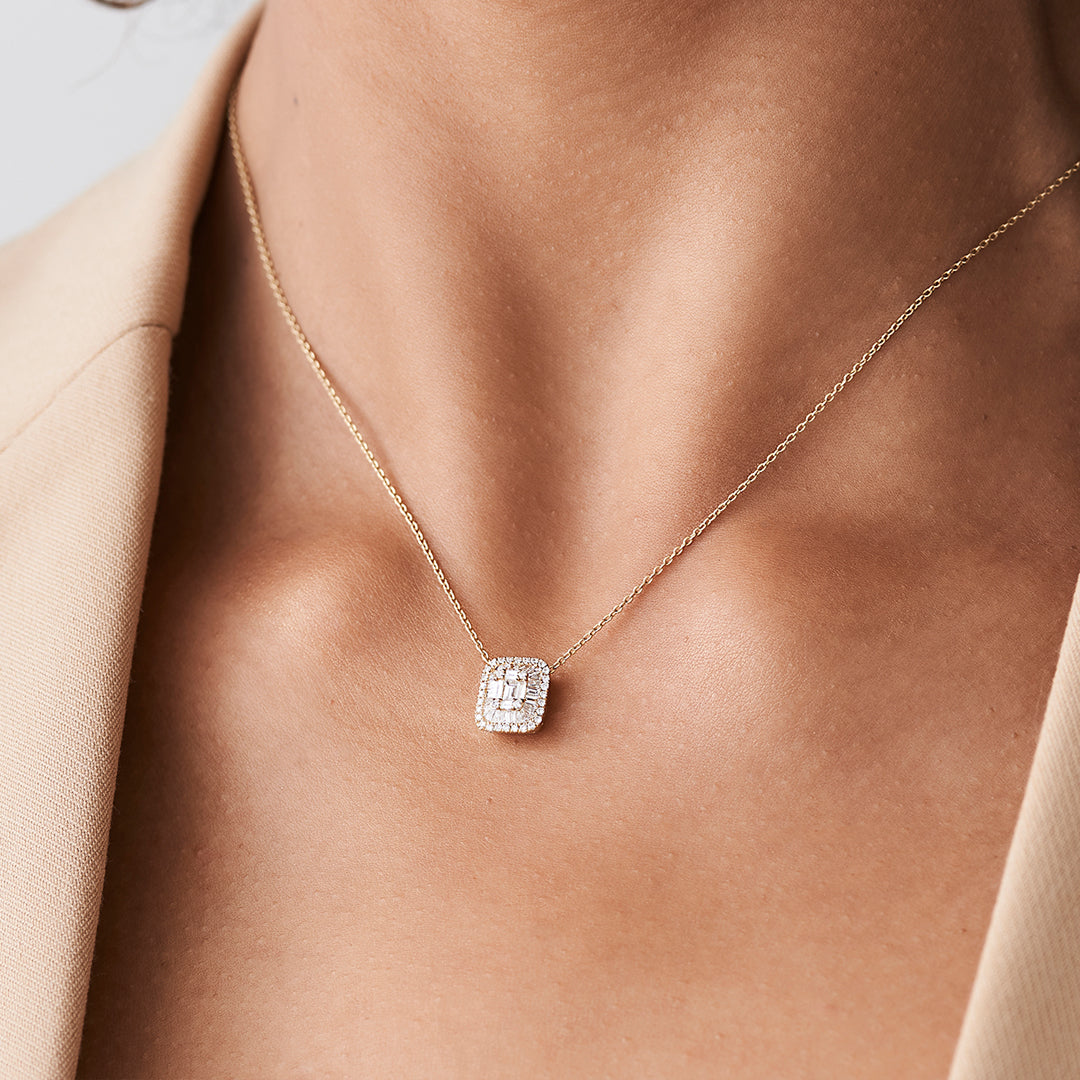 OBFJ0112 - 14k Rose Unique Baguette Diamond Statement Necklace 4