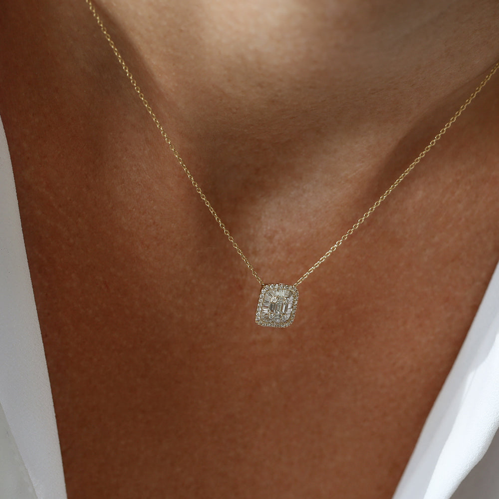 OBFJ0112 - 14k Rose Unique Baguette Diamond Statement Necklace 3