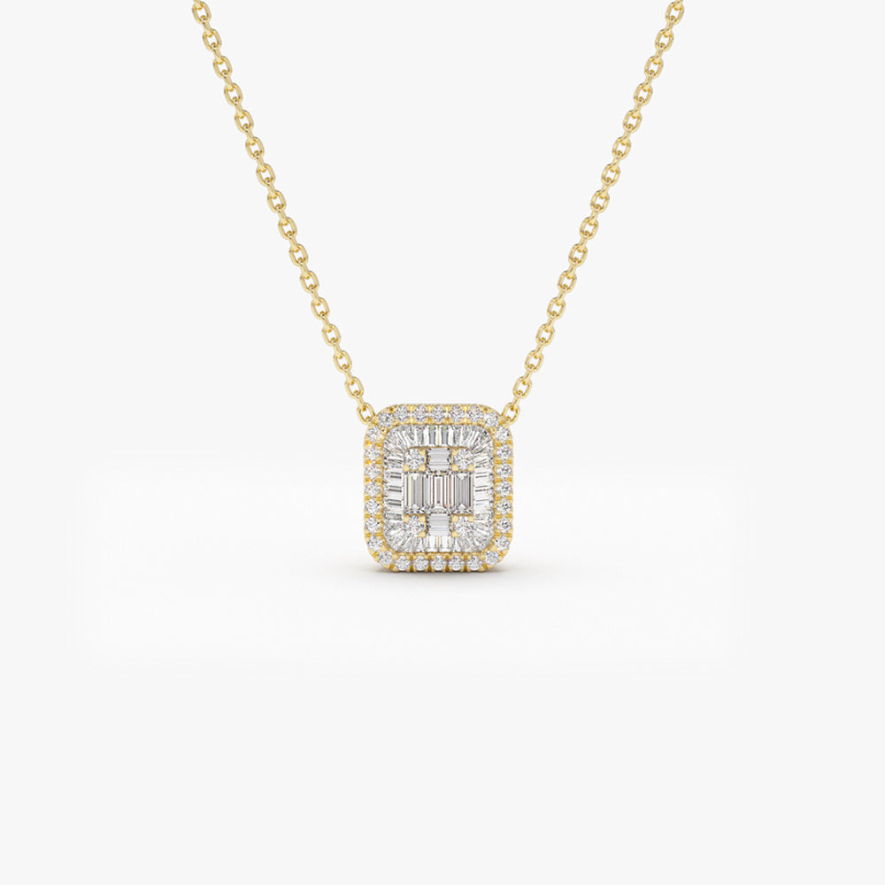 OBFJ2161 - Unique Baguette Diamond Statement Necklace necklace in selectable metal and diamond options - Roselle Jewelry view 1