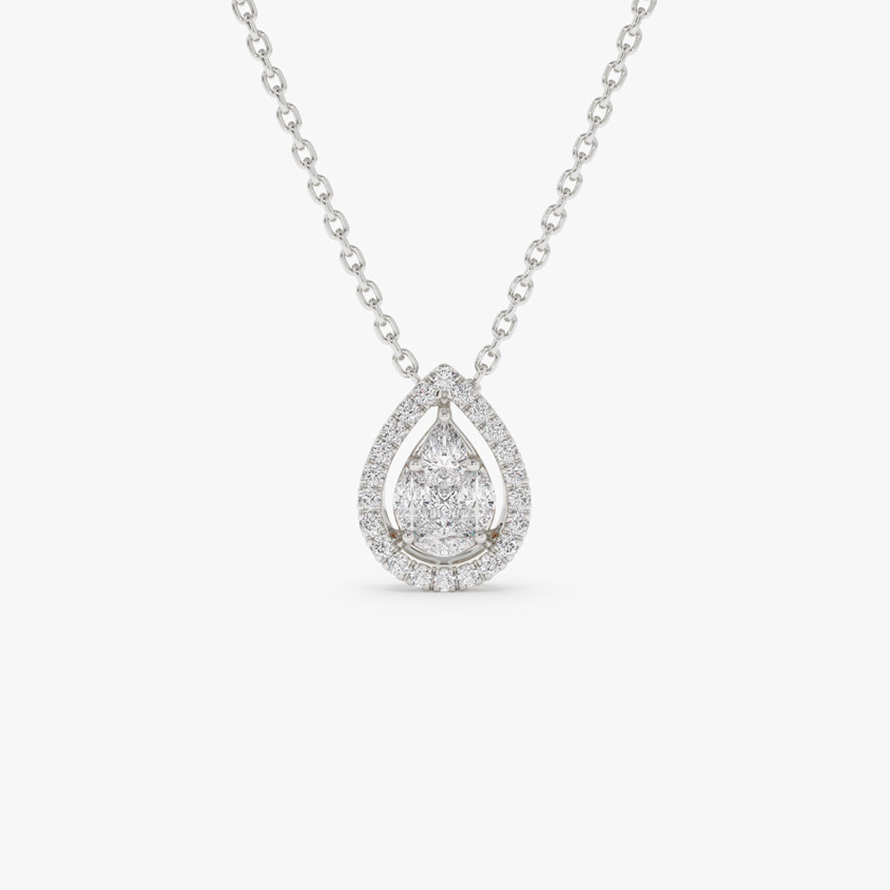 OBFJ2160 - Pear Shaped Illusion Setting Halo Diamond Necklace necklace in selectable metal and diamond options - Roselle Jewelry view 7