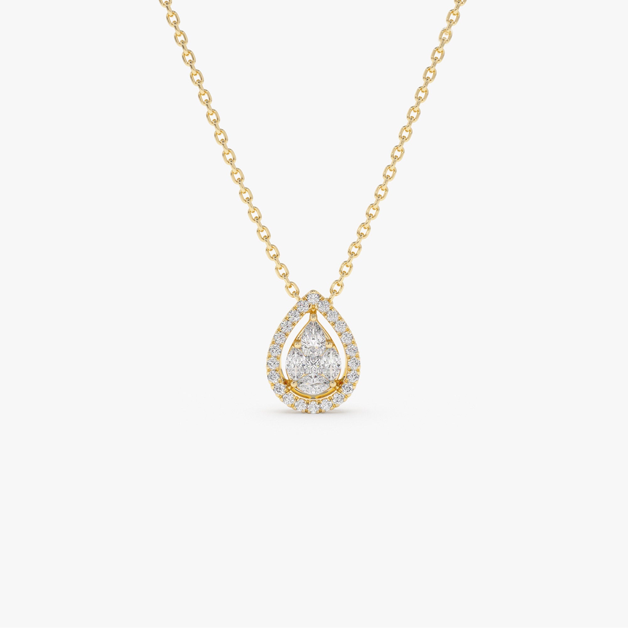 OBFJ2160 - Pear Shaped Illusion Setting Halo Diamond Necklace necklace in selectable metal and diamond options - Roselle Jewelry view 1