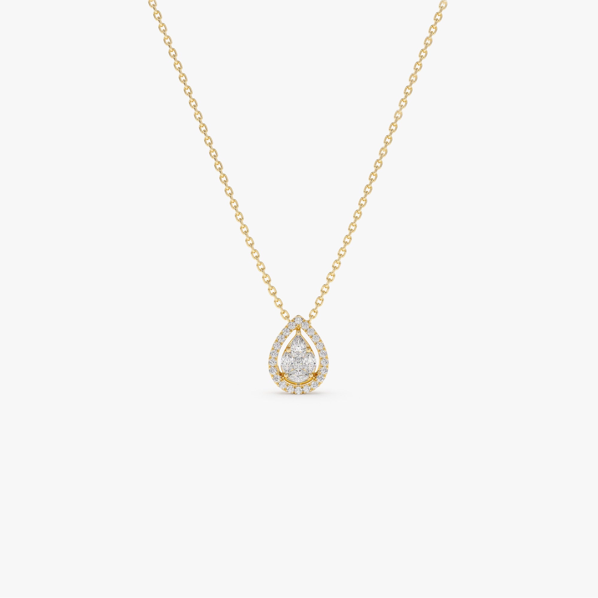 OBFJ2160 - Pear Shaped Illusion Setting Halo Diamond Necklace necklace in selectable metal and diamond options - Roselle Jewelry view 10