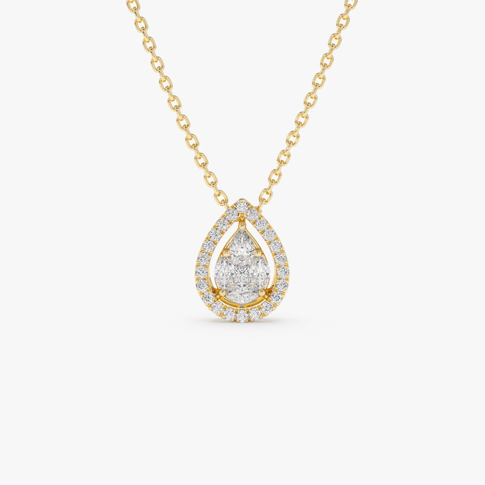OBFJ2160 - Pear Shaped Illusion Setting Halo Diamond Necklace necklace in selectable metal and diamond options - Roselle Jewelry view 9
