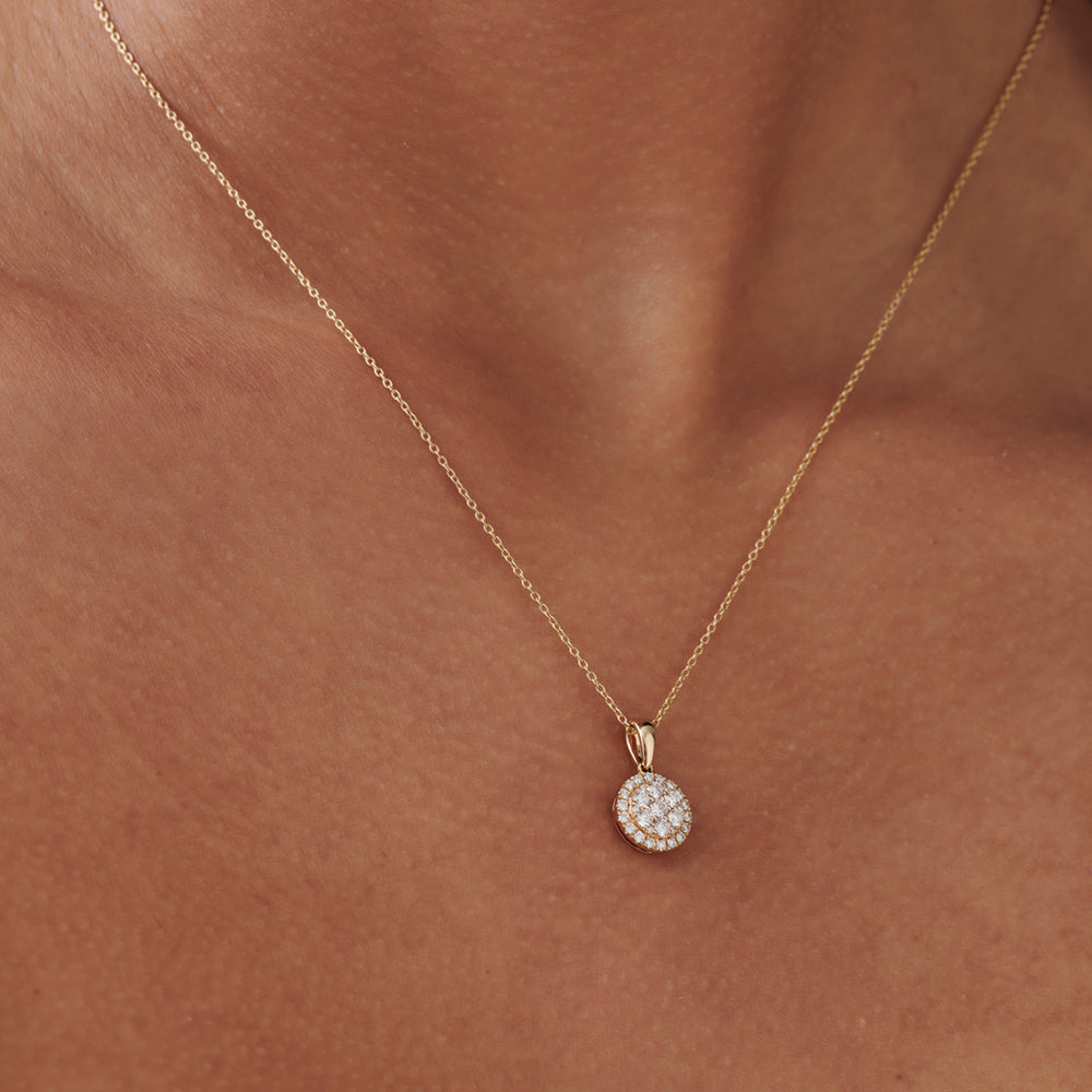 OBFJ0221 - 14k Rose Diamond Round Illusion Cluster Necklace 4