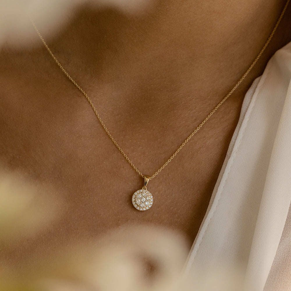 OBFJ0221 - 14k Rose Diamond Round Illusion Cluster Necklace 2