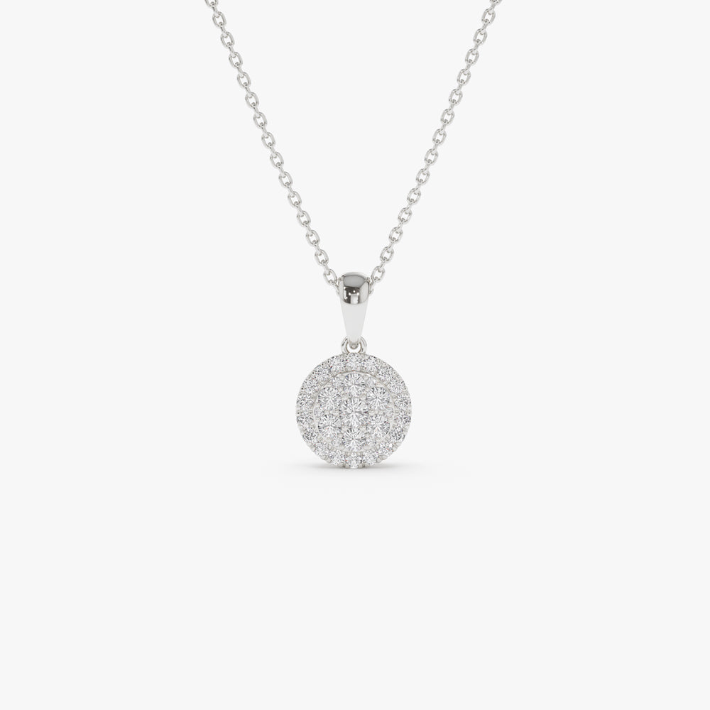 OBFJ2258 - Diamond Round Illusion Cluster Necklace necklace in selectable metal and diamond options - Roselle Jewelry view 6