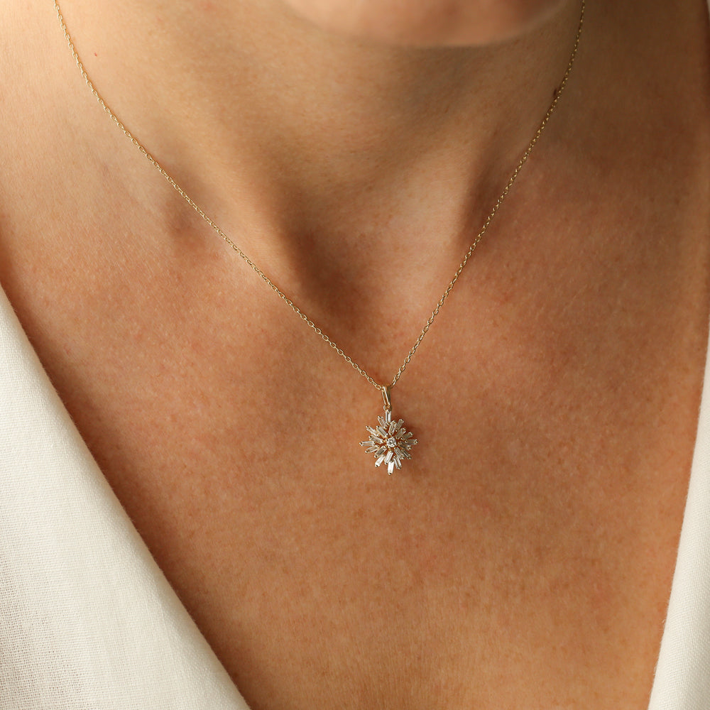 OBFJ2189 - Baguette Diamond Cluster Pendant necklace in selectable metal and diamond options - Roselle Jewelry view 5
