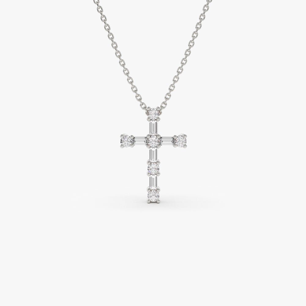 OBFJ2263 - Baguette and Round Diamond Necklace necklace in selectable metal and diamond options - Roselle Jewelry view 8