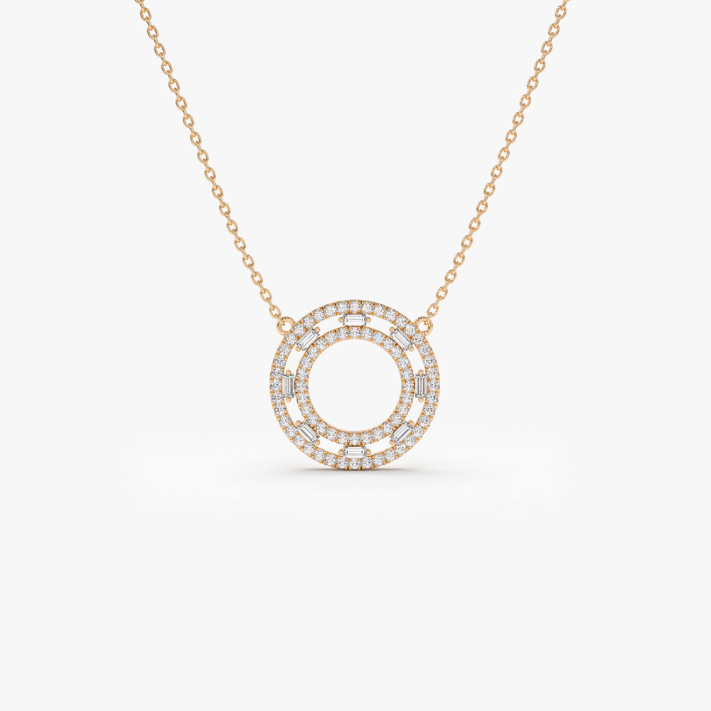 OBFJ0106 - 14k Rose Full Circle Baguette & Round Diamond Necklace 1