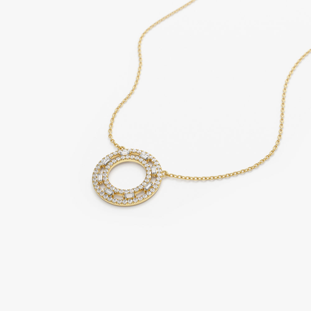 OBFJ2234 - Full Circle Baguette & Round Diamond Necklace necklace in selectable metal and diamond options - Roselle Jewelry view 7