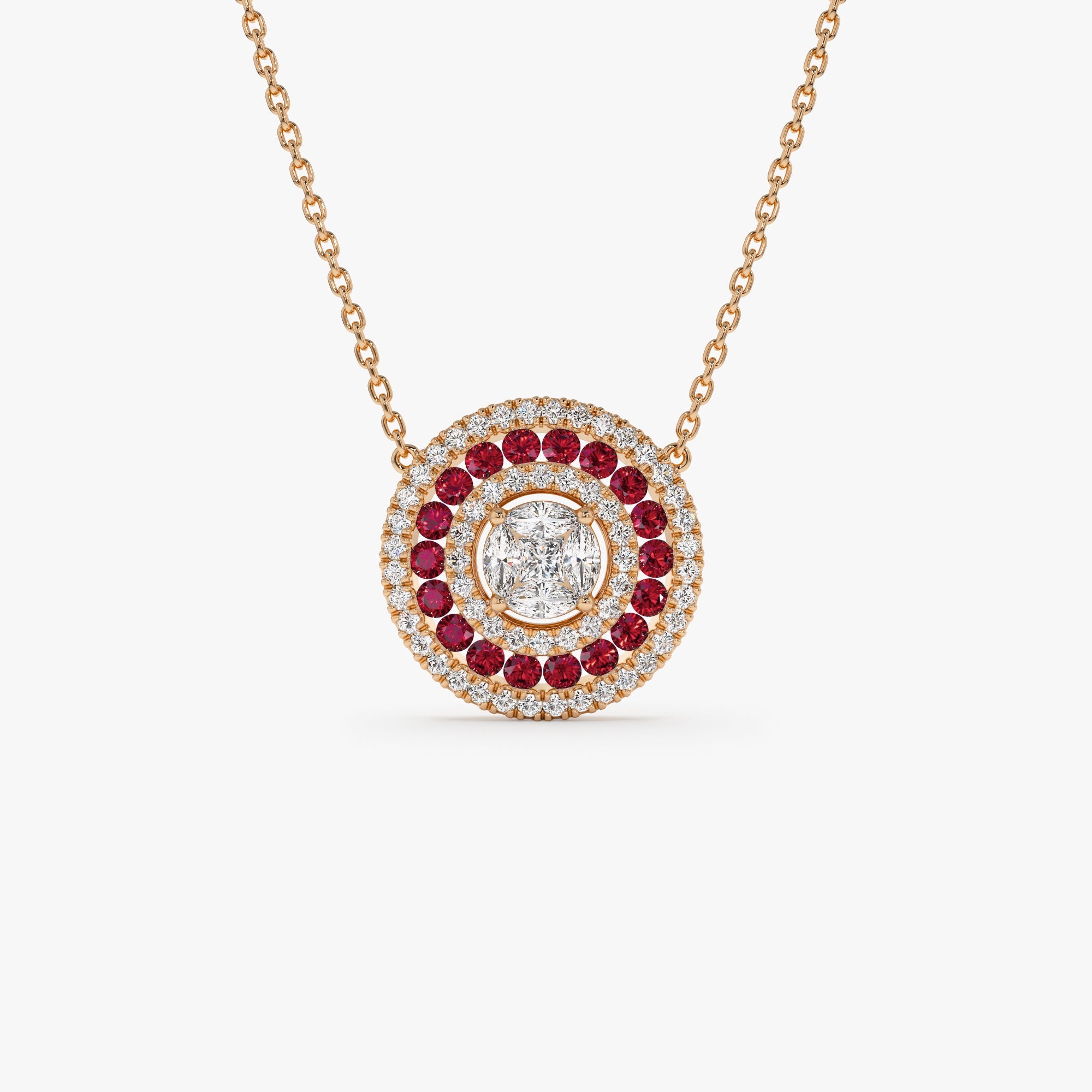 OBFJ1043 - 14K Gold Round Diamond Ruby Necklace 8