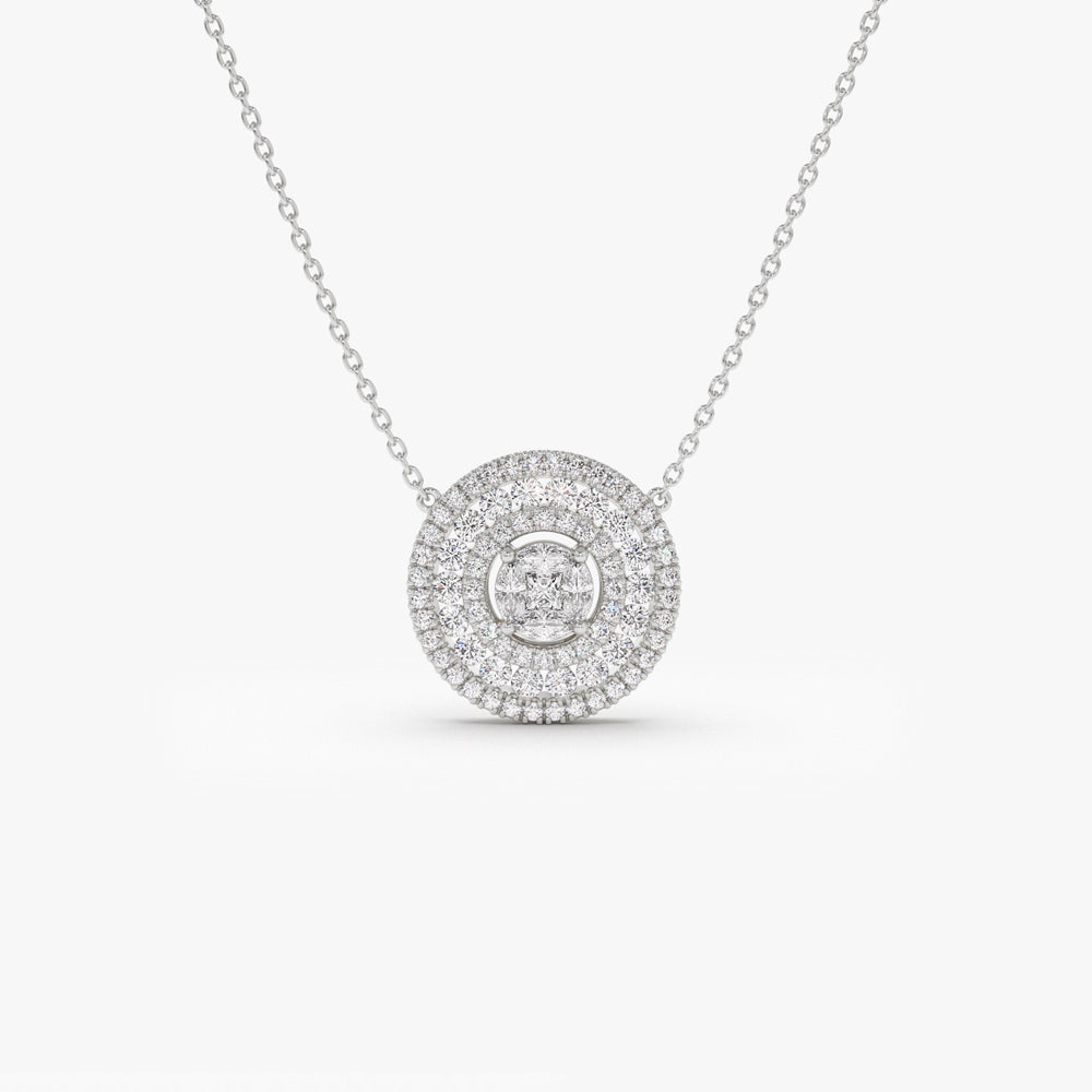 OBFJ2274 - Illusion Setting Solitaire Diamond in Halo Setting necklace in selectable metal and diamond options - Roselle Jewelry view 8