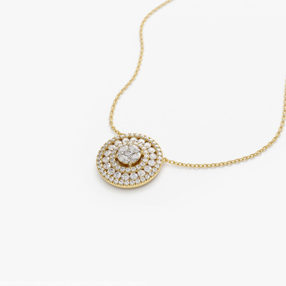 OBFJ2274 - Illusion Setting Solitaire Diamond in Halo Setting necklace in selectable metal and diamond options - Roselle Jewelry view 9