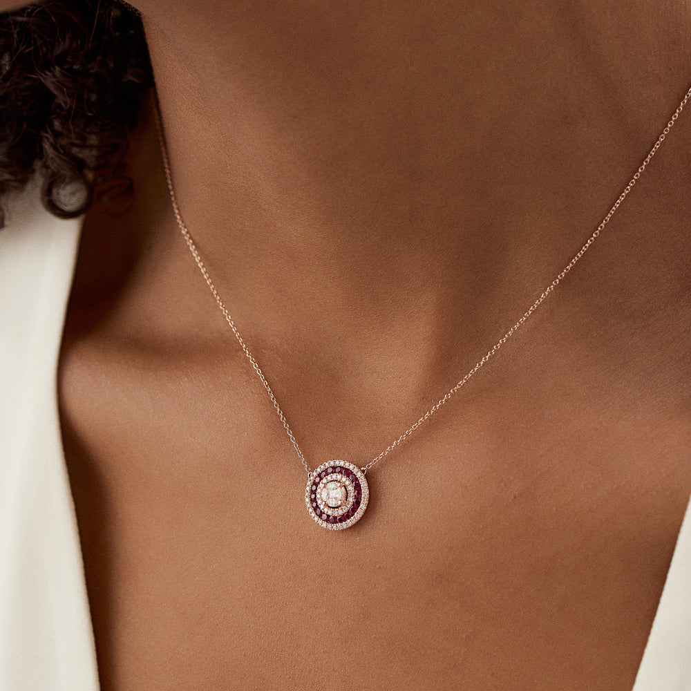OBFJ1043 - 14K Gold Round Diamond Ruby Necklace 3