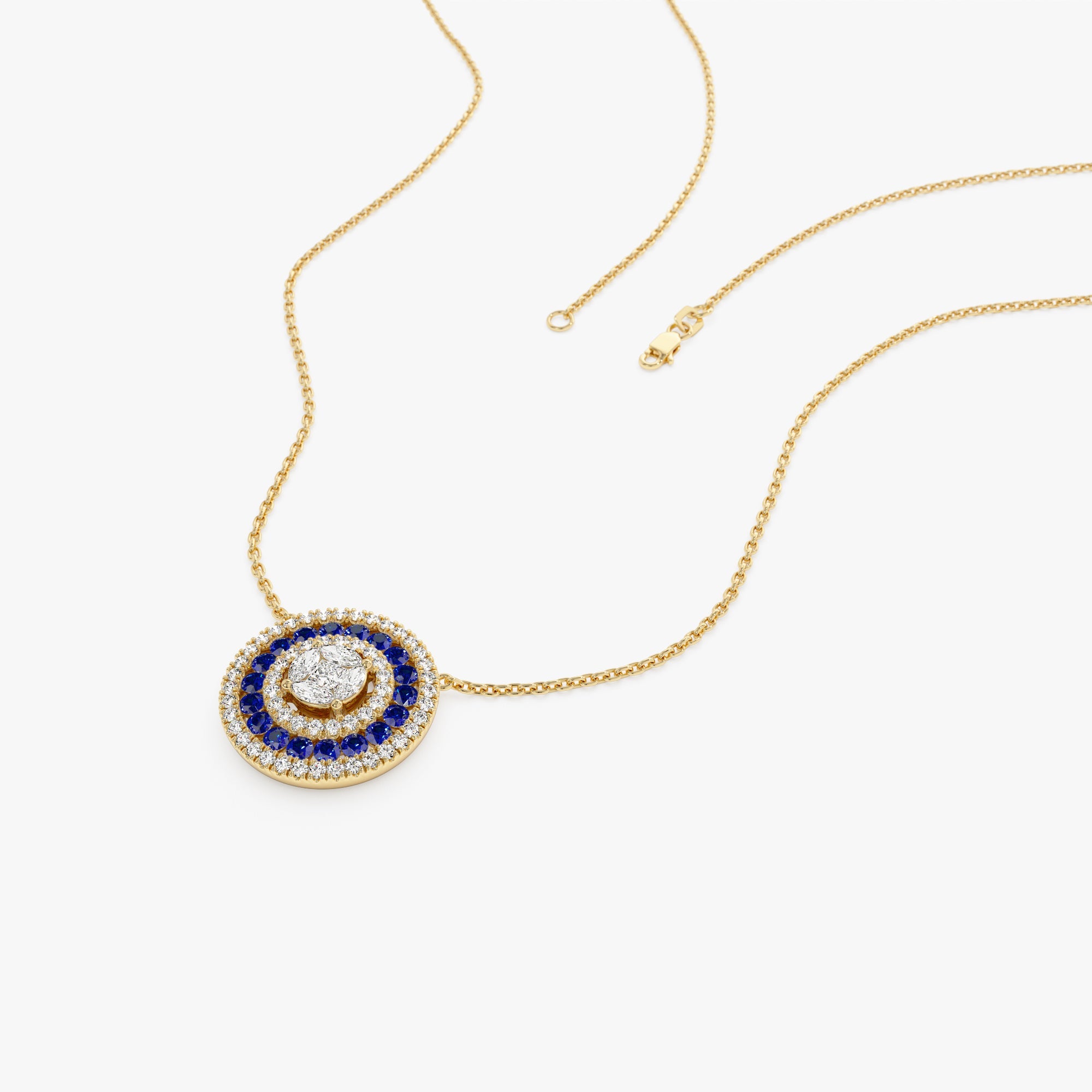 OBFJ1042 - 14K Gold Round Diamond Sapphire Necklace 8