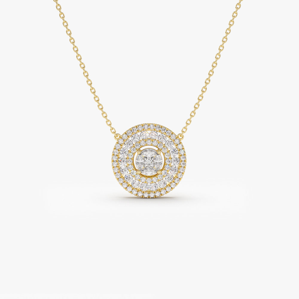OBFJ2274 - Illusion Setting Solitaire Diamond in Halo Setting necklace in selectable metal and diamond options - Roselle Jewelry view 1