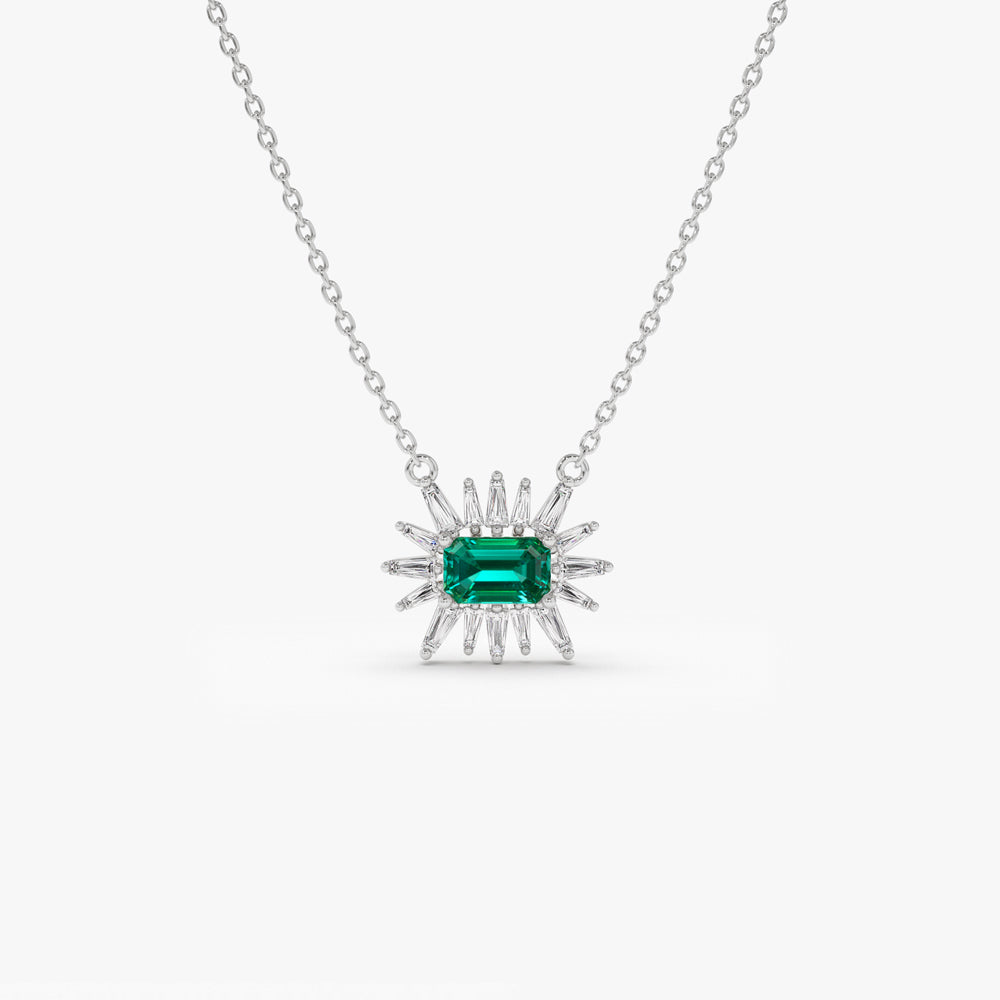 OBFJ1529 - 14k Tapered Baguette Diamond & Emerald Necklace 6