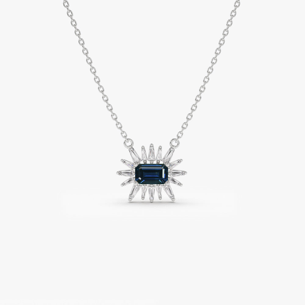 OBFJ1355 - 14k Tapered Baguette Diamond & Sapphire Necklace 5