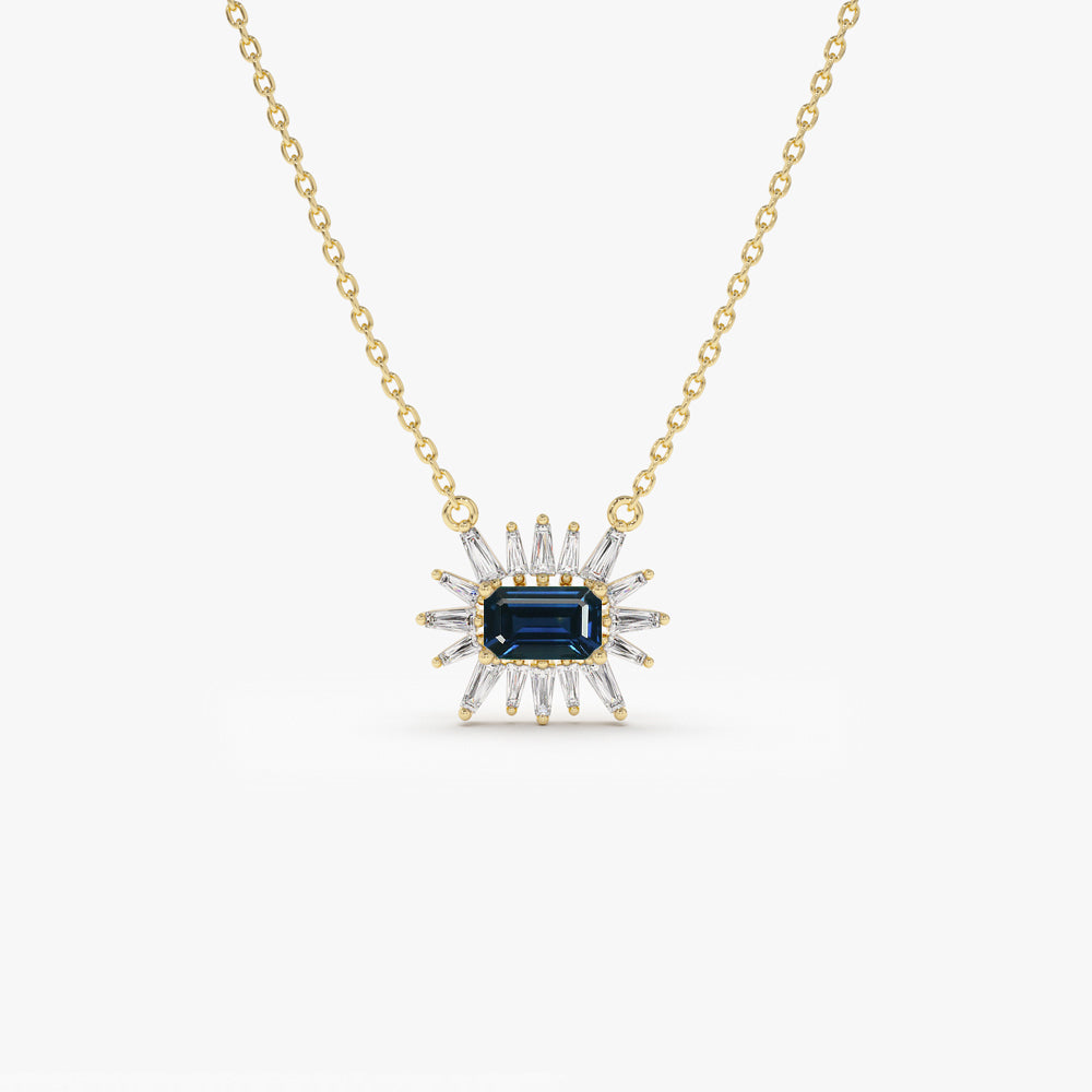OBFJ1355 - 14k Tapered Baguette Diamond & Sapphire Necklace 1