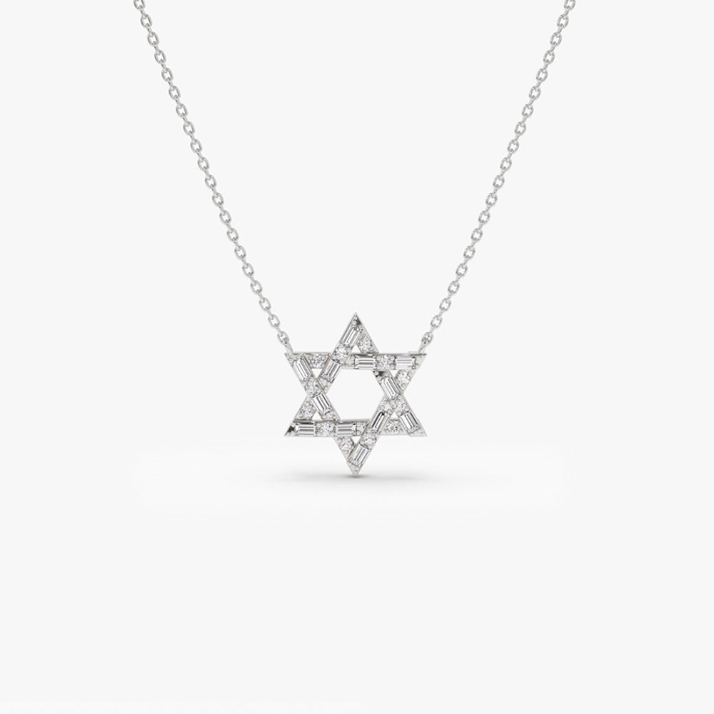 OBFJ2235 - Baguette Diamond Star of David Necklace in necklace in selectable metal and diamond options - Roselle Jewelry view 5