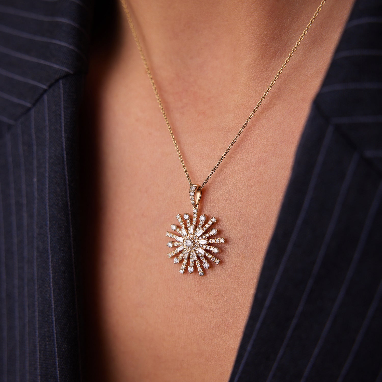 OBFJ1550 - 14k Baguette Diamond Unique Necklace 2