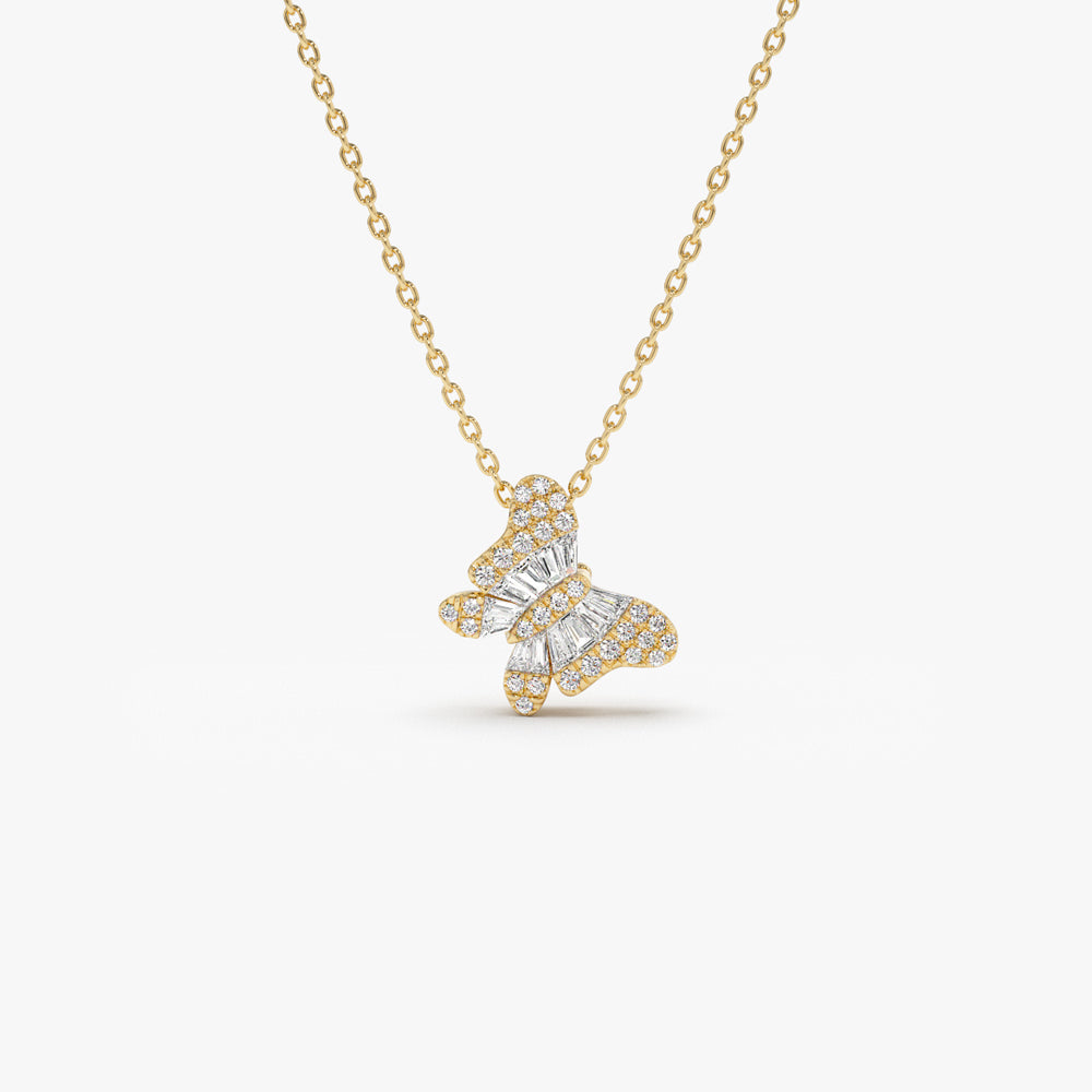 OBFJ1460 - 14k Baguette Diamond Butterfly Necklace 1