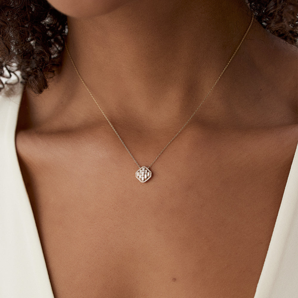 OBFJ1512 - 14k Baguette Diamond Necklace in Halo Setting 3