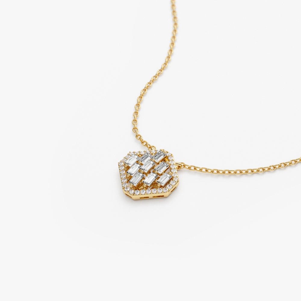 OBFJ1512 - 14k Baguette Diamond Necklace in Halo Setting 7