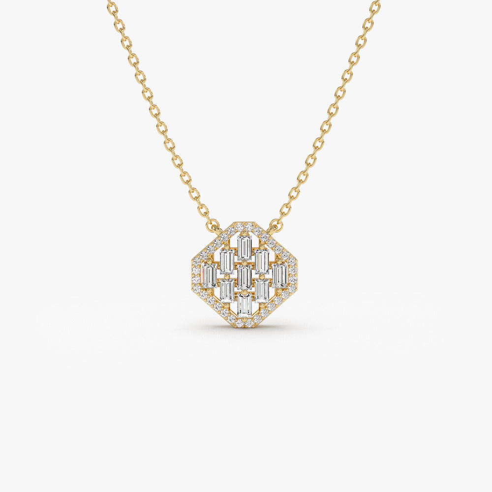 OBFJ1512 - 14k Baguette Diamond Necklace in Halo Setting 1