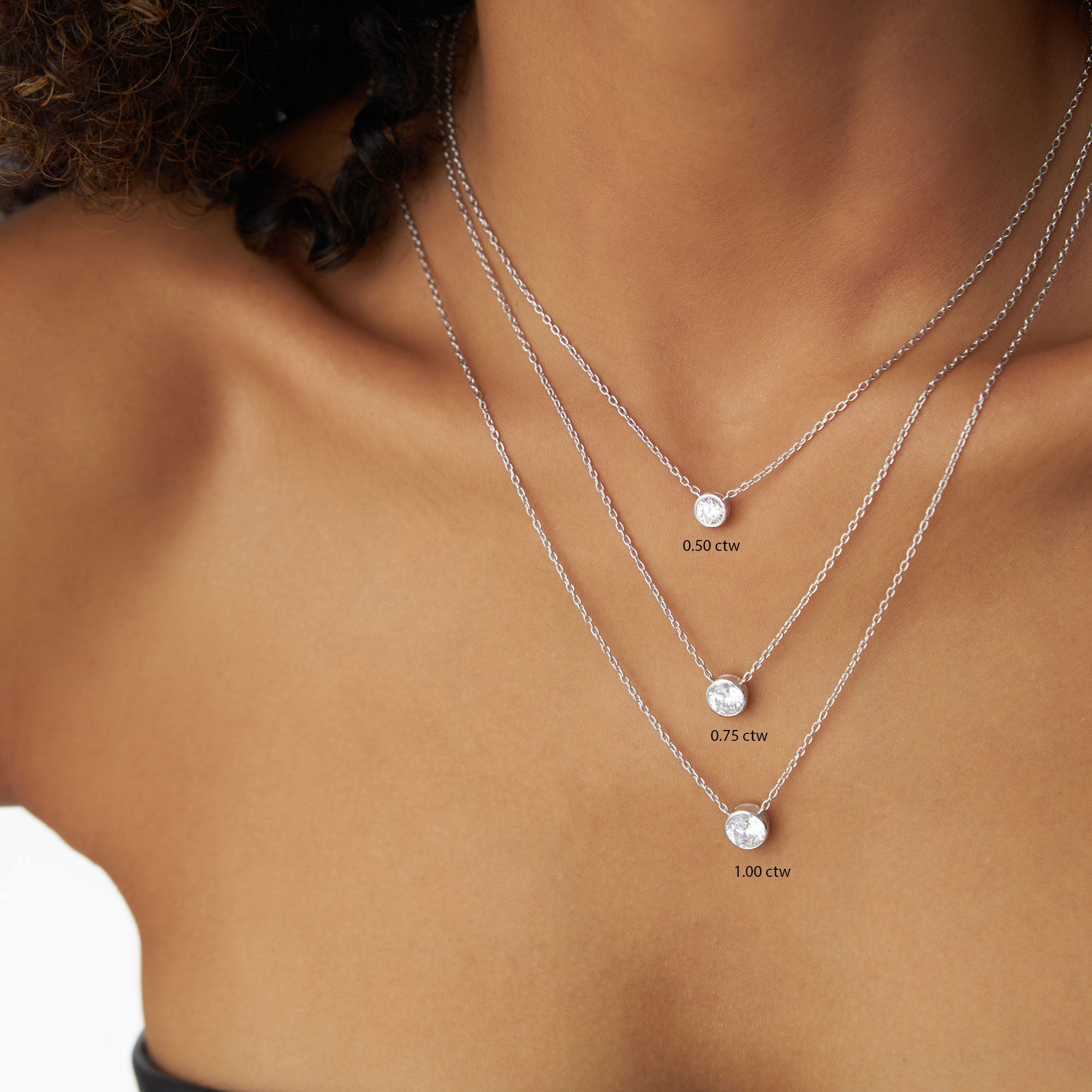 OBFJ1125 - 0.50 - 1.00 ctw 14k Bezel Setting Round Diamond Lab Grown Solitaire Necklace - Reina 3