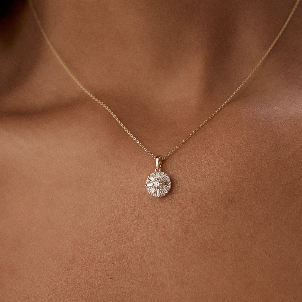OBFJ1482 - 14k Baguette Diamond and Round Diamond Cluster Necklace 4