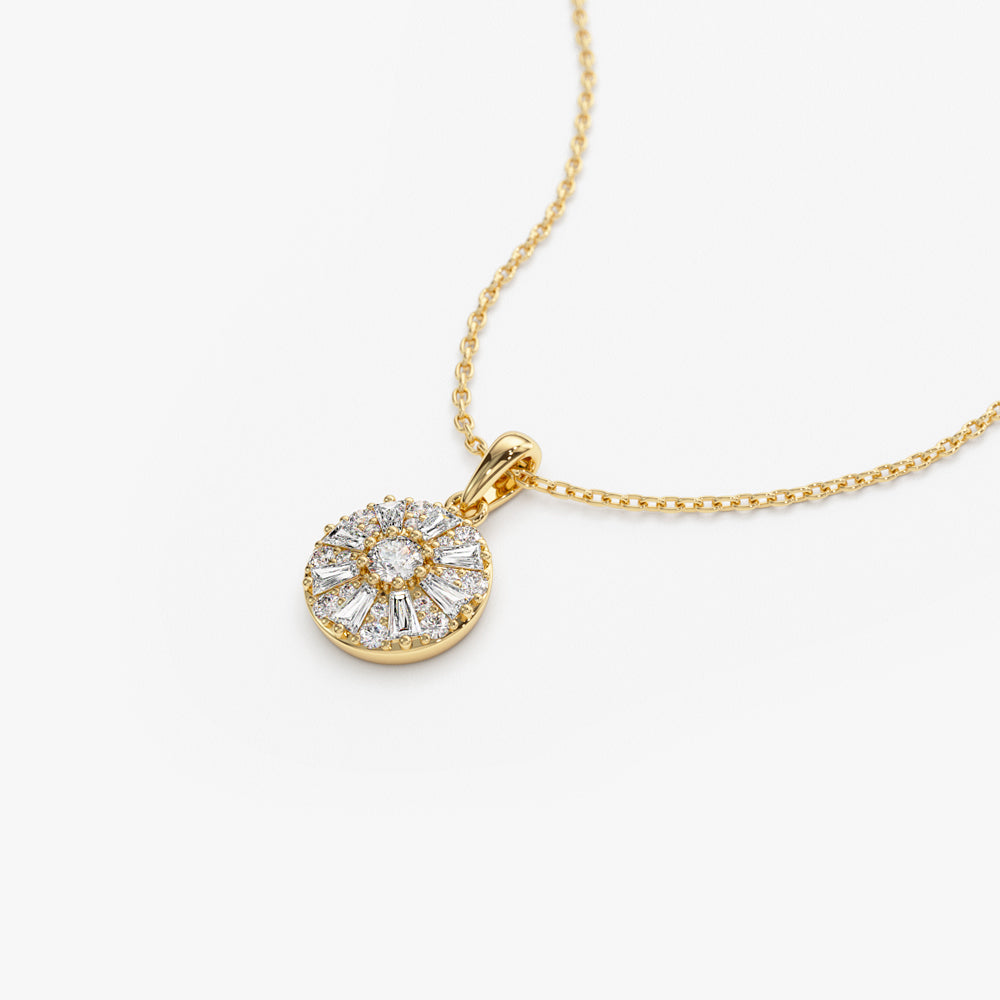 OBFJ1482 - 14k Baguette Diamond and Round Diamond Cluster Necklace 7