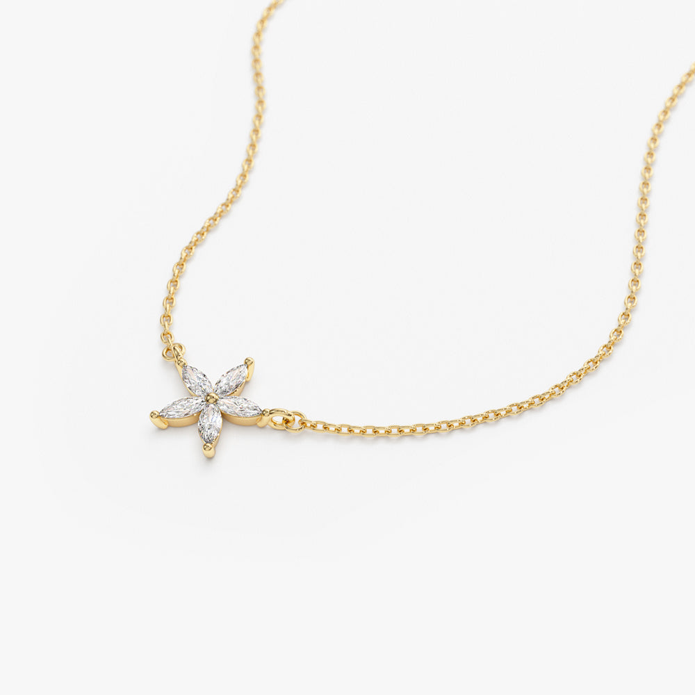 OBFJ1497 - 14k Marquise Shaped Diamond Flower Design Necklace 8