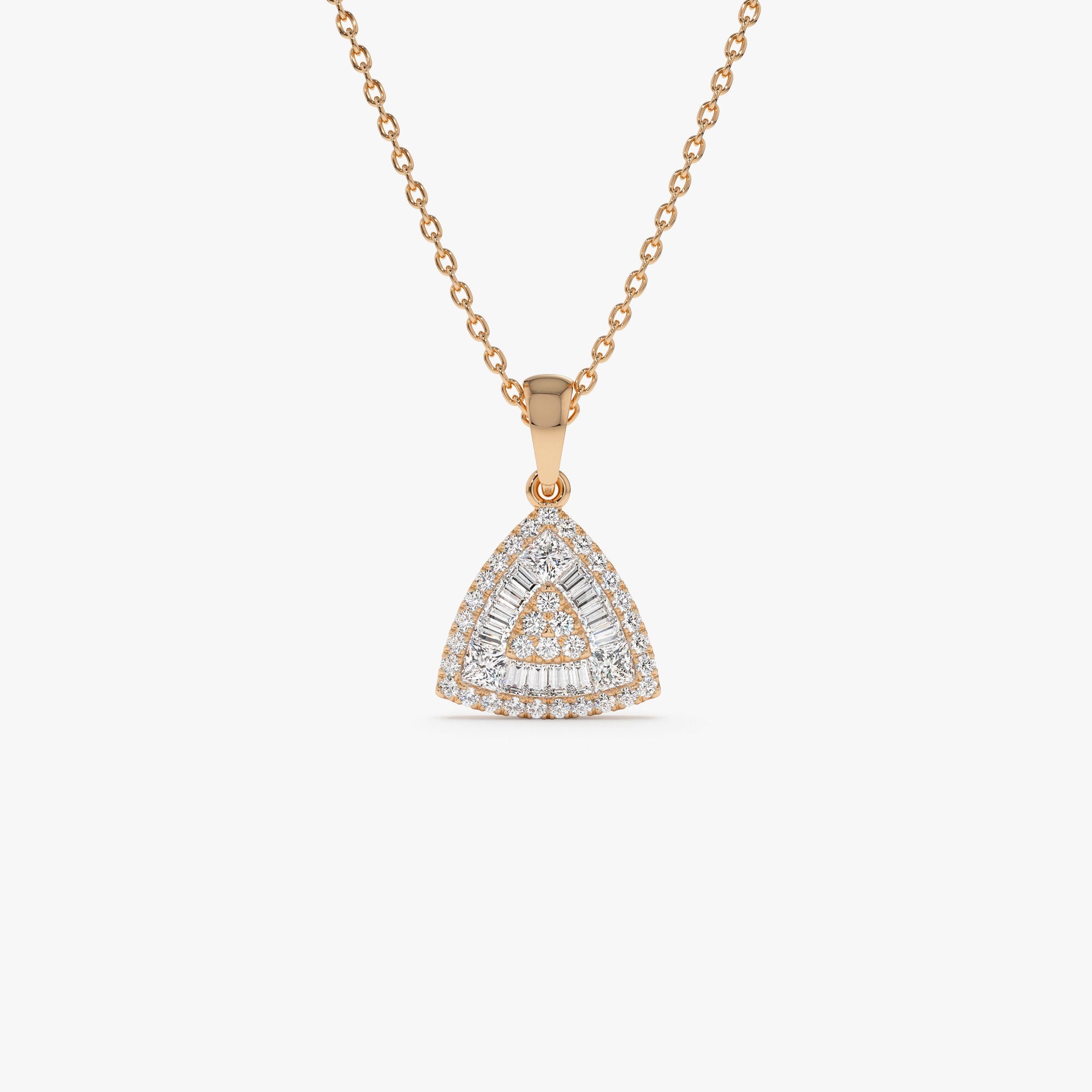 OBFJ1188 - 14K Triangle Baguette Diamond Cluster Necklace 5