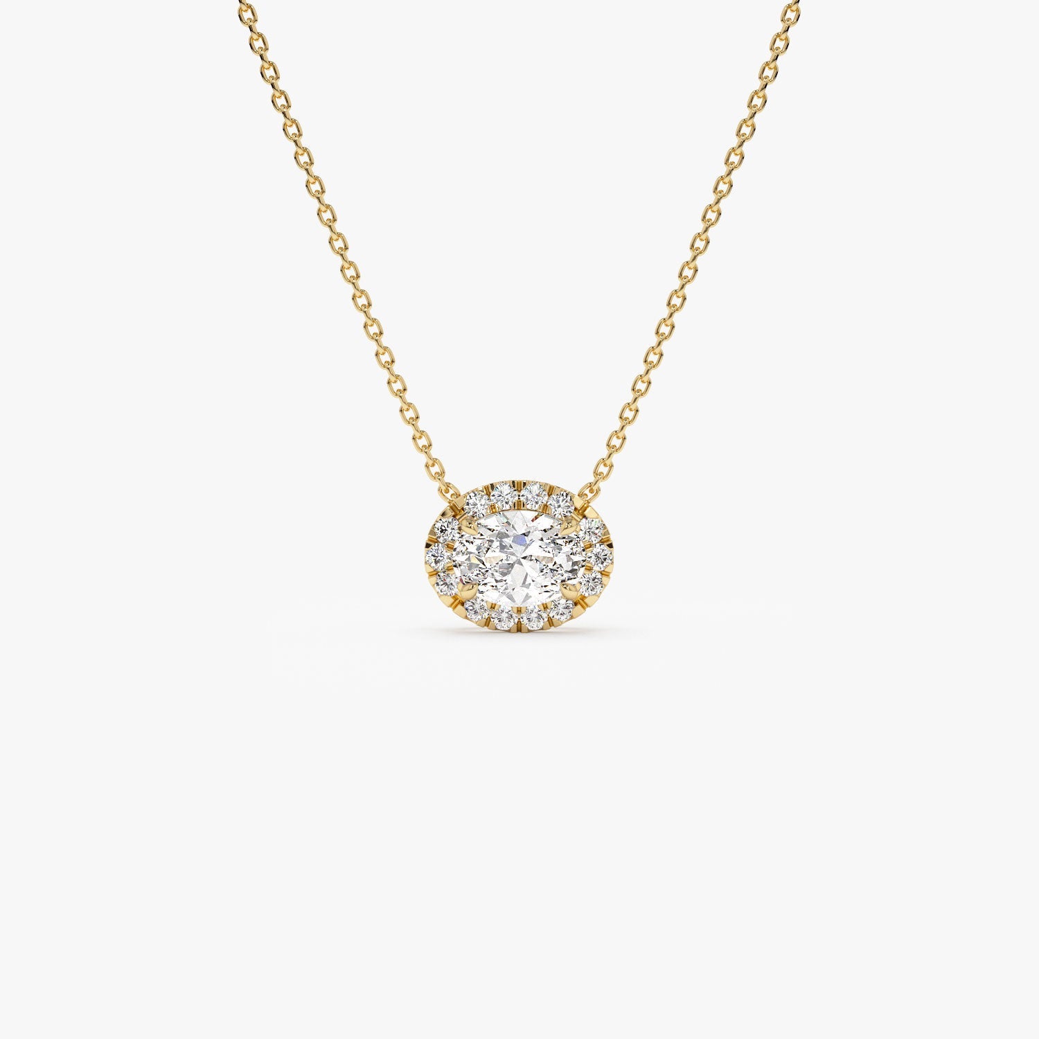 OBFJ1363 - 0.90 ctw 14K Halo Setting Oval Cut Lab Grown Diamond Necklace - Amy 1