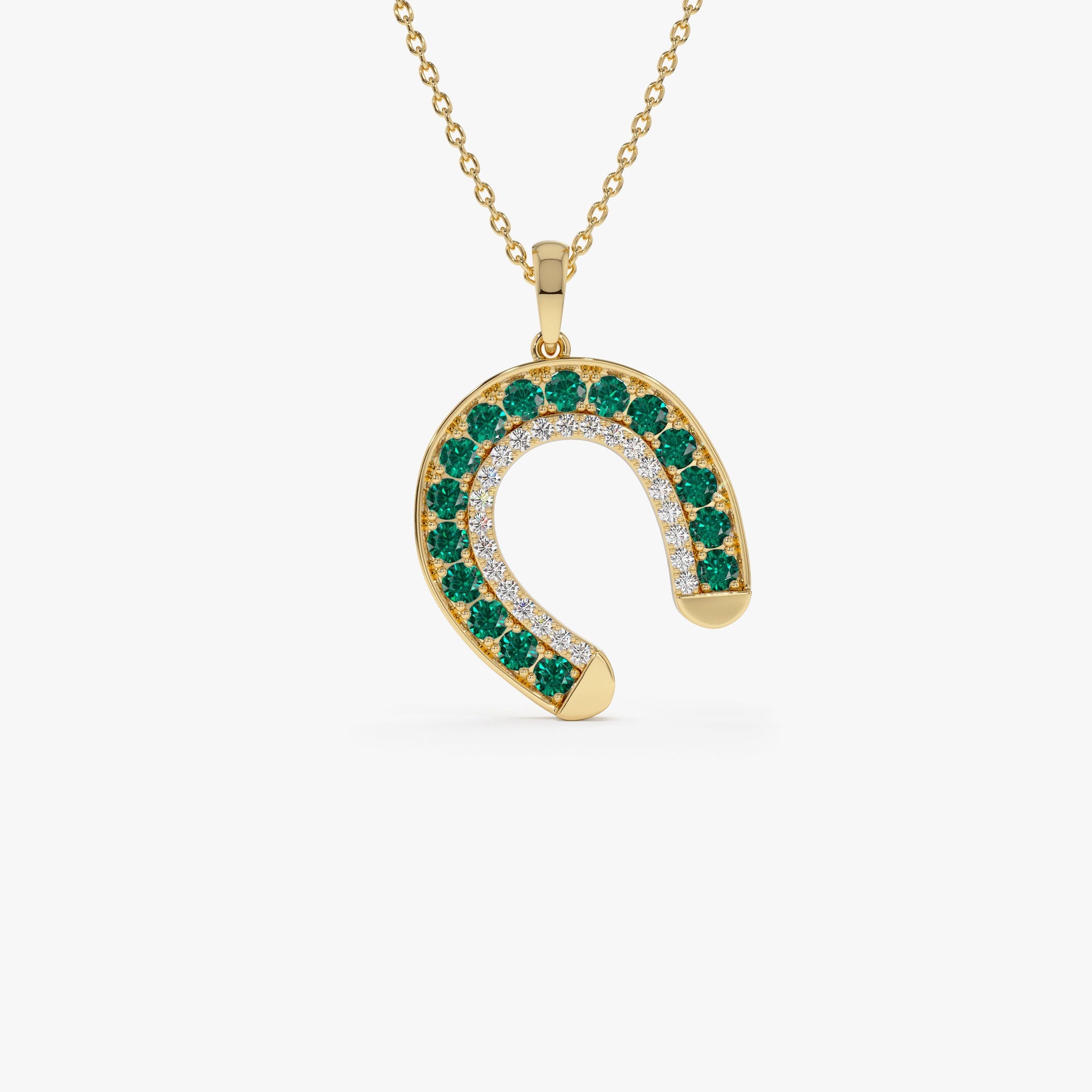 OBFJ1227 - 14k Emerald and Diamond Horseshoe Pendant 1