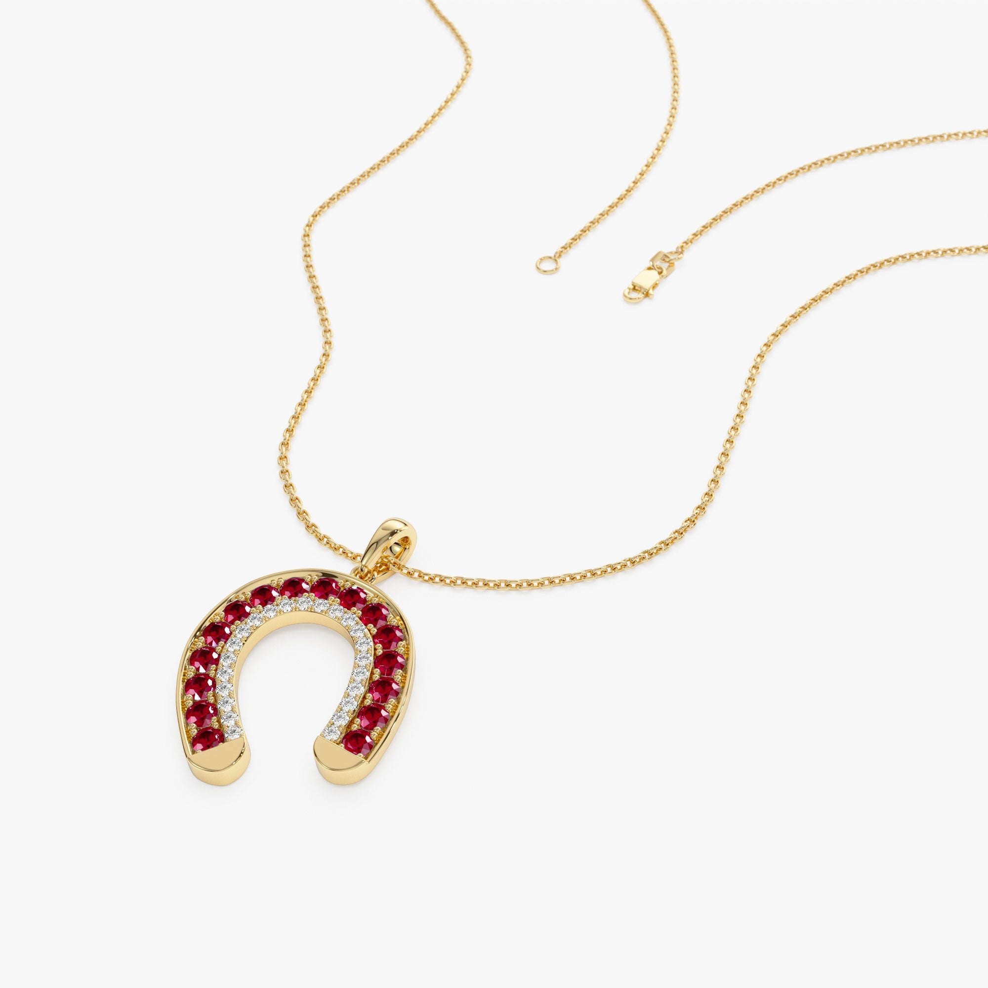 OBFJ1189 - 14k Ruby and Diamond Horseshoe Pendant 6