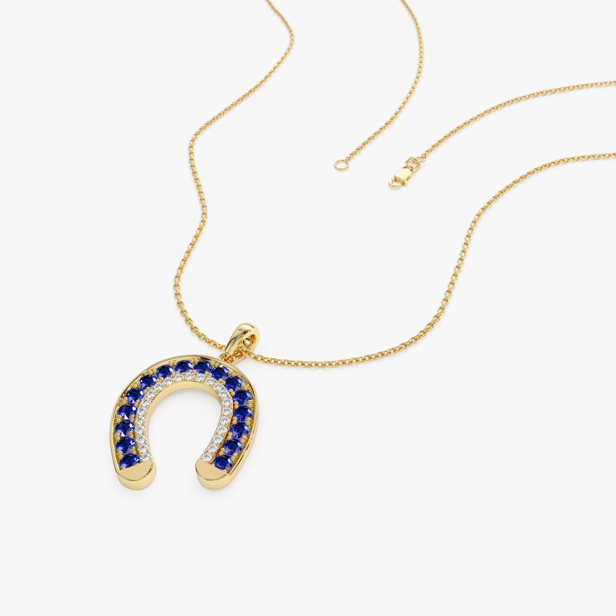OBFJ1190 - 14k Sapphire and Diamond Horseshoe Pendant 4