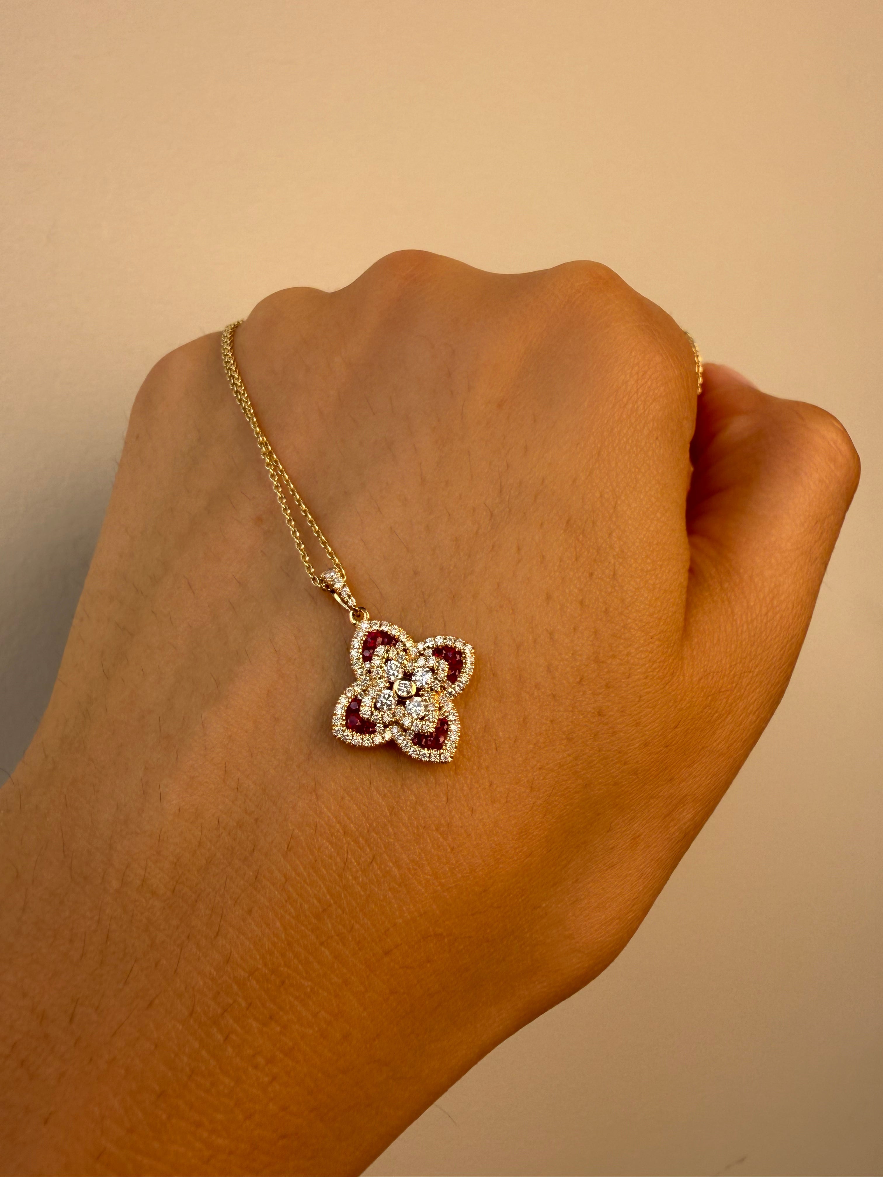 OBFJ0059 - 14k Gold Diamond and Ruby Flower Charm 3