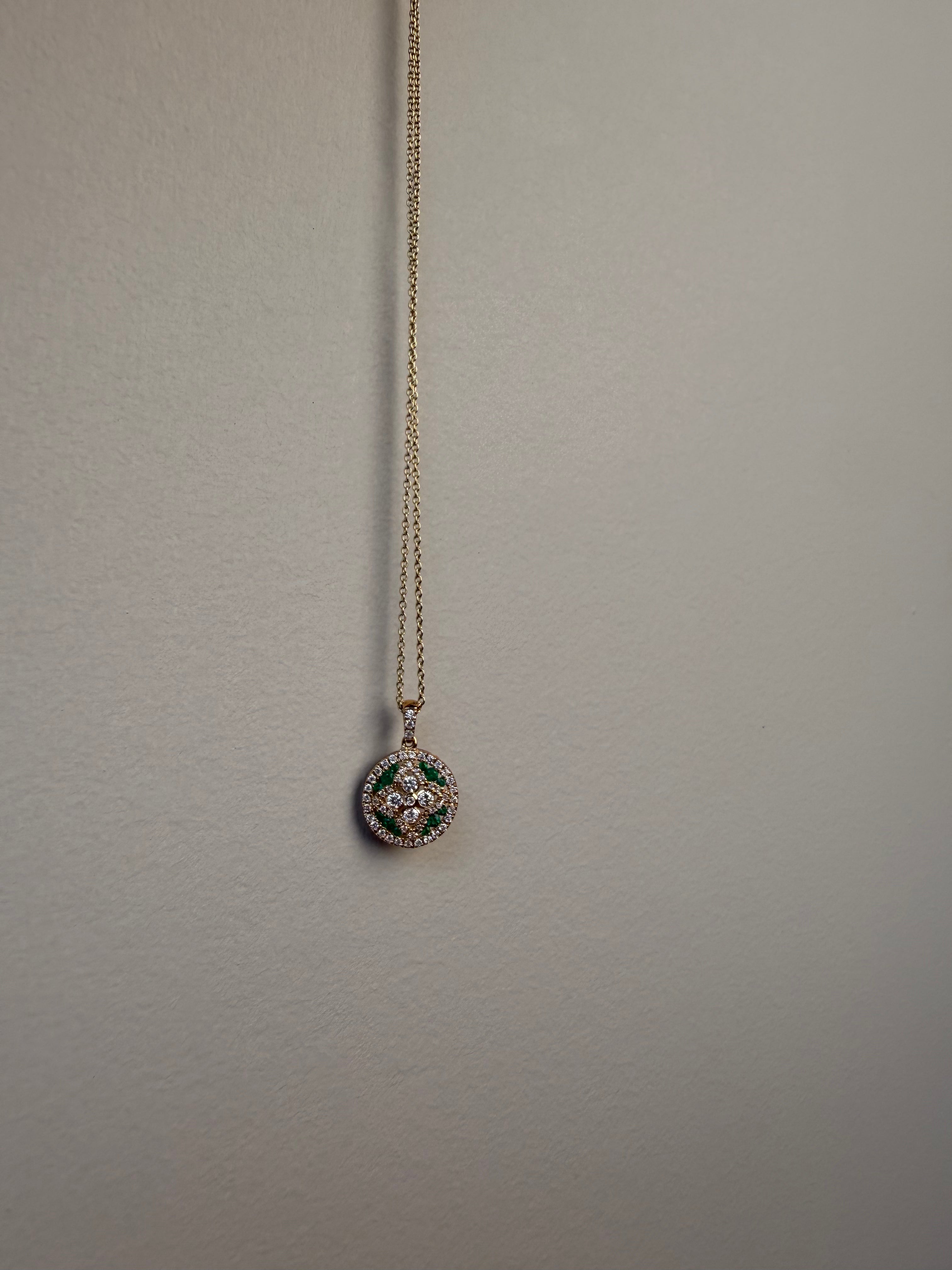 OBFJ0058 - 14k Gold Emerald and Diamond Floral Design Necklace 3