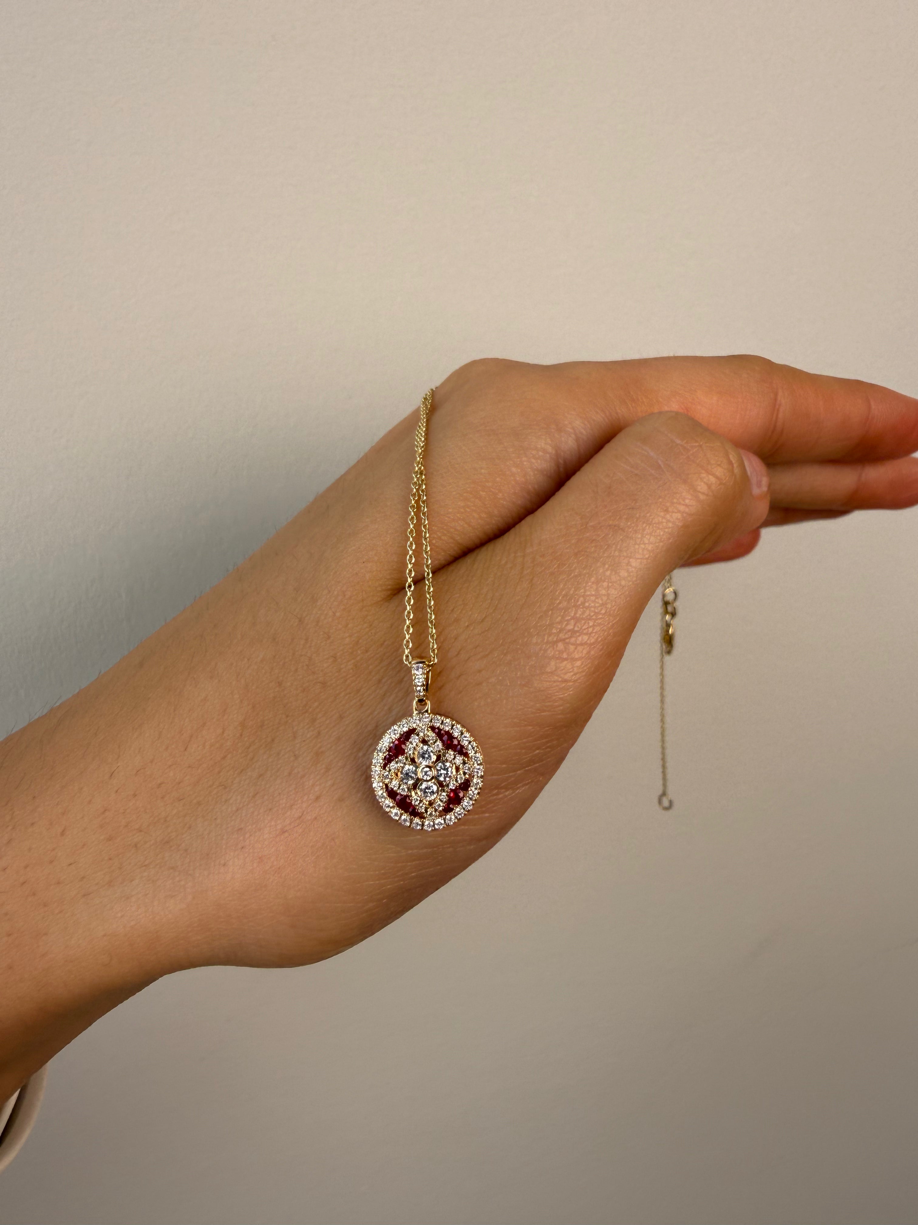 OBFJ0057 - 14k Gold Ruby and Diamond Floral Design Necklace 2