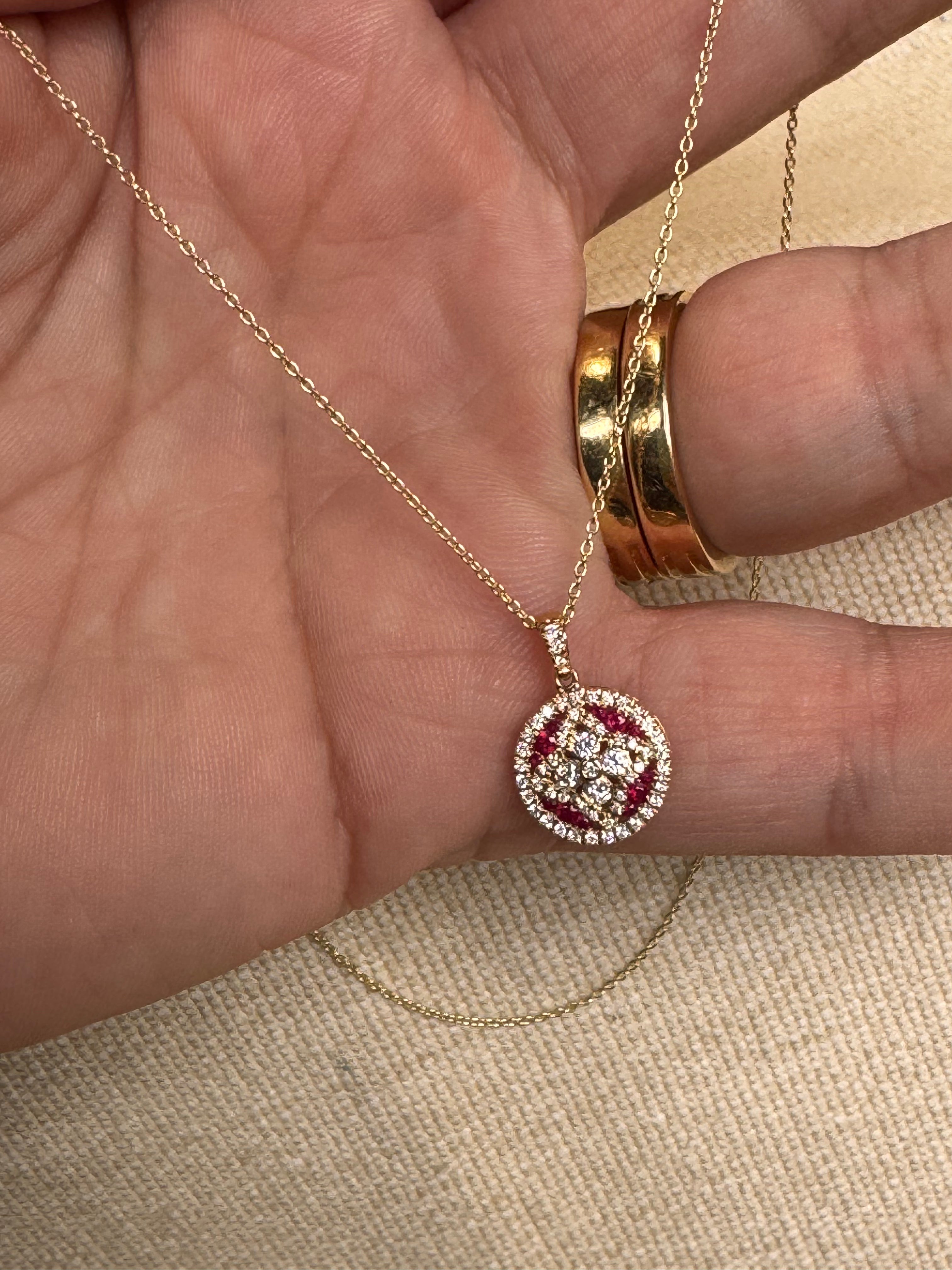 OBFJ0057 - 14k Gold Ruby and Diamond Floral Design Necklace 4