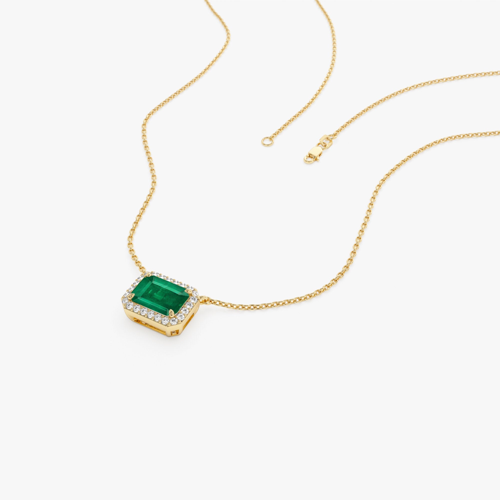 OBFJ1077 - 14k 1.00 Ctw Octagon Emerald in Diamond Halo Setting 7