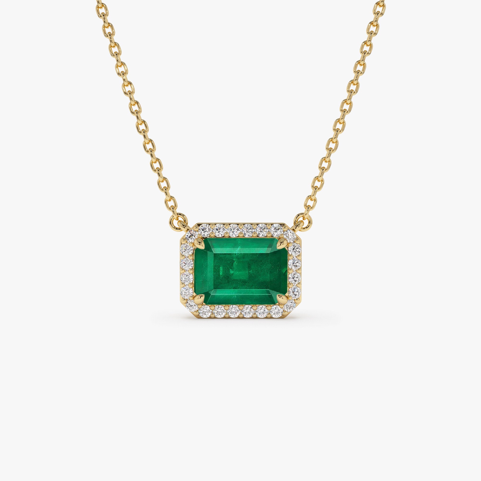 OBFJ1077 - 14k 1.00 Ctw Octagon Emerald in Diamond Halo Setting 1