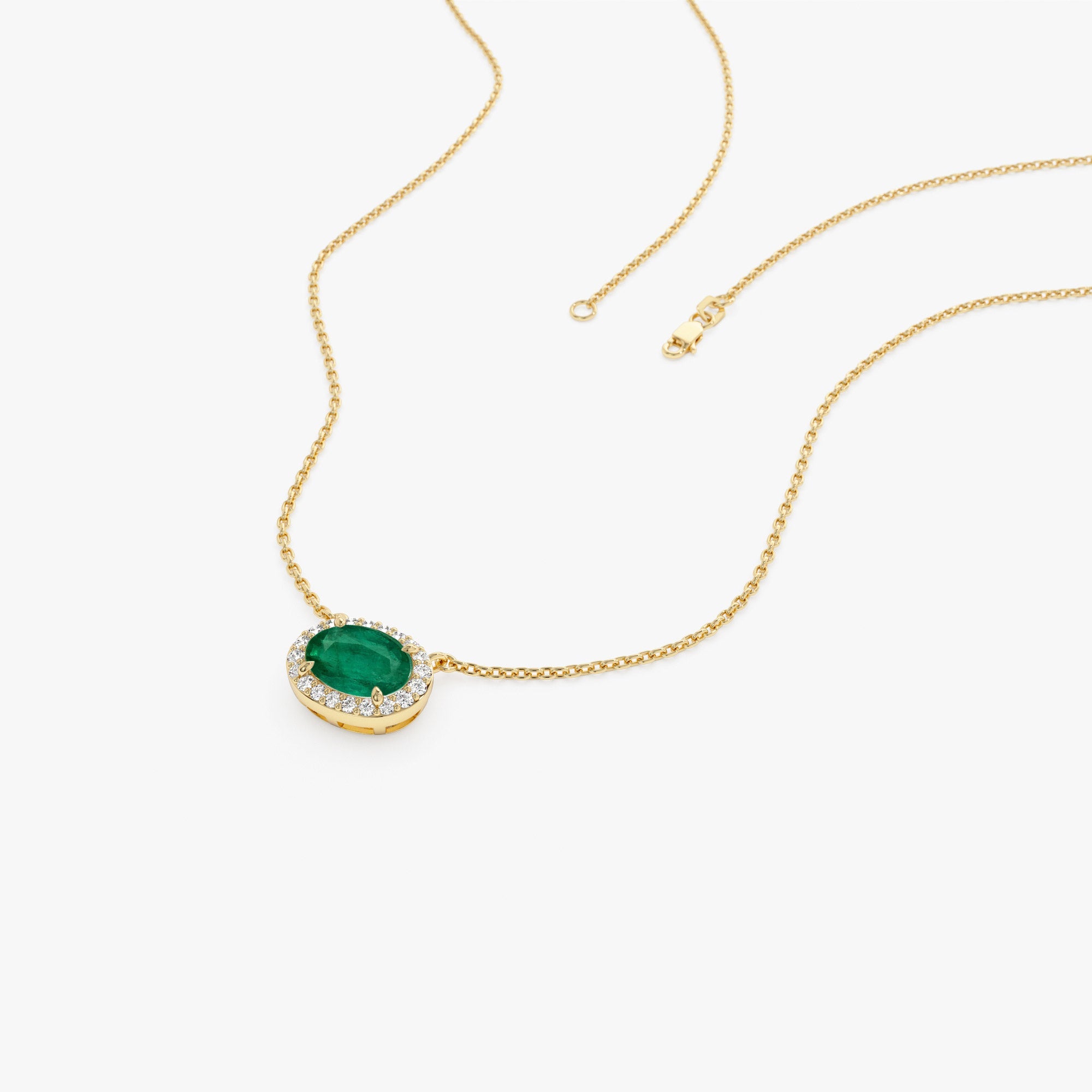 OBFJ1078 - 14k Oval Shape Emerald in Diamond Halo Setting 9